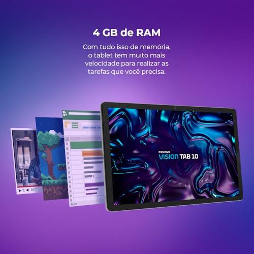         Tablet Positivo Vision TAB 10 com Capa Teclado 4GB RAM 128GB Armazenamento, Octa-Core, 13MP  Selfie 5MP, Bateria 6000mAh, Tela 10.1 HD, Wifi AC e 4G, Full Lamination - Preto       